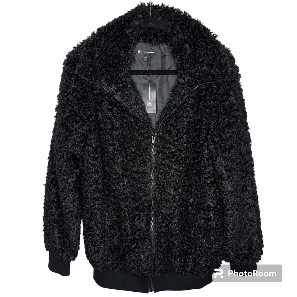 NWT INC International Concepts‎ Black Faux Fur Jacket Zip Front multiple sizes